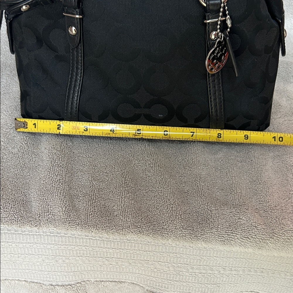 Coach Black Signature Jacquard Shoulder Bag with Silver Charm - Picture 12 of 16